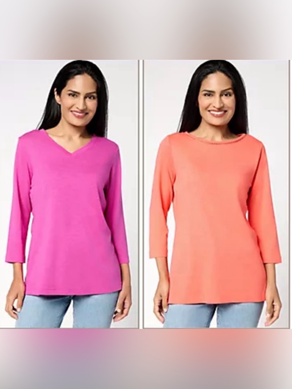 Belle by Kim Gravel Slub Knit Coral & Sangria Tops, 3/4 Sleeves(2-Pack)